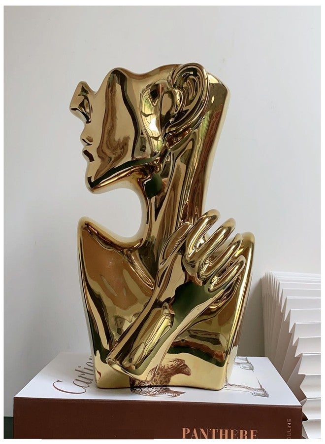 FUNSOBA Ceramics Statue Flower Vase Face Pots Bust Head Shaped for Birthday Gifts Home Office Decoration (Gold) - Image 1